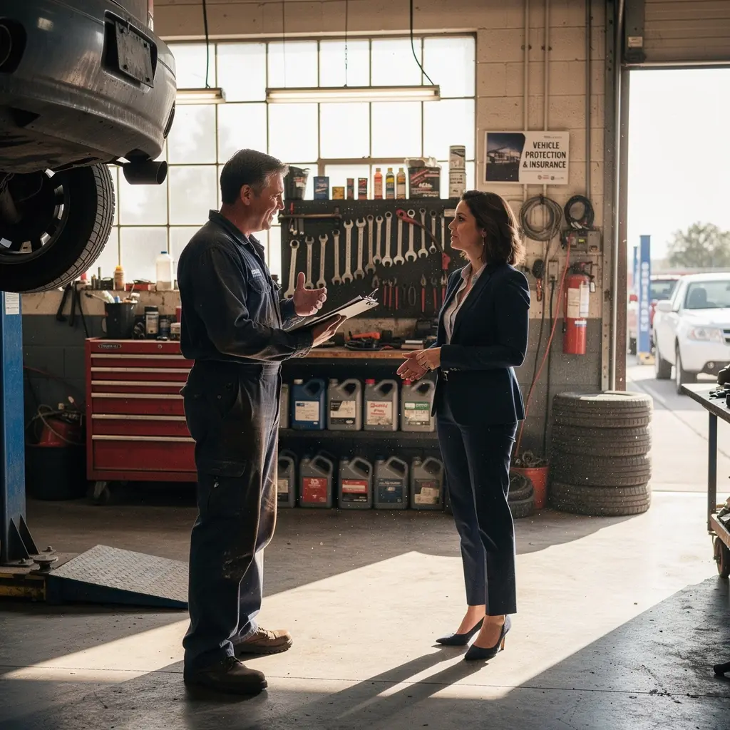 Дорожный знак с информацией о безопасности и страховании автомобилей.